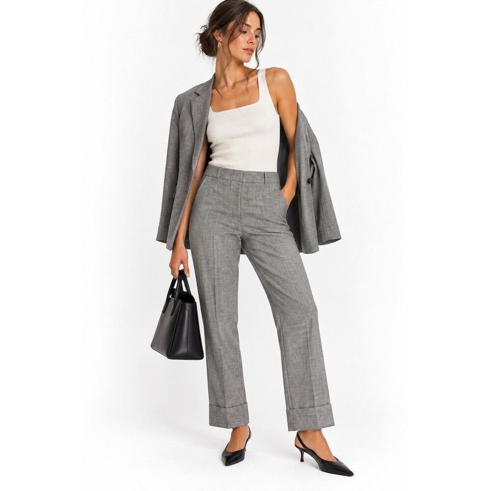 Ann Taylor Gray Cuffed Straight Leg Ankle Pants Size 0 Tailored Trousers
